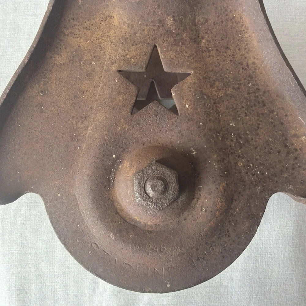 Vintage Primitive Cast Iron Starline Barn Swivel Pulley - Cottagecore Rustic